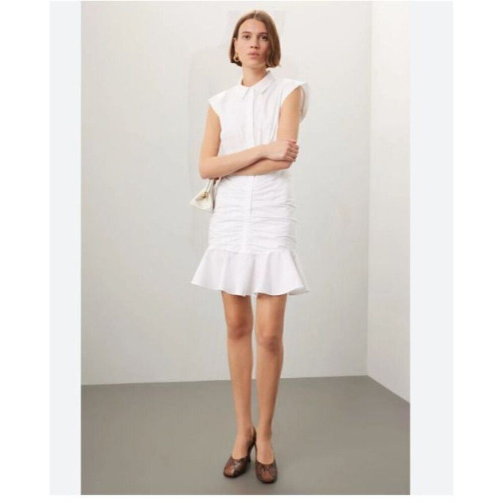 Veronica Beard Womens Bell Ruched Shirt Dress Size 4 White Button Down NWT $478